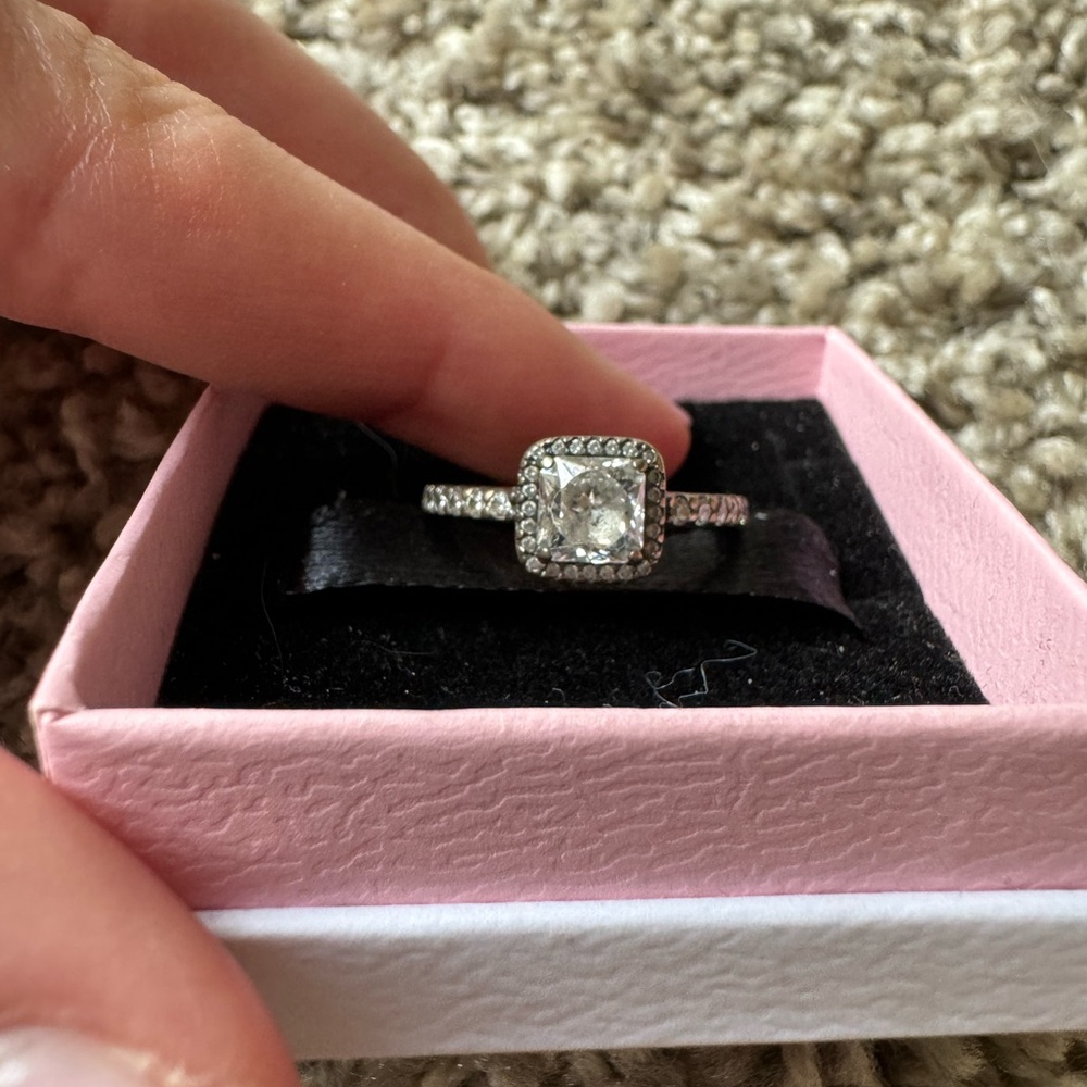 Pandora Sterling Silver Cubic Zirconia Square Ring.